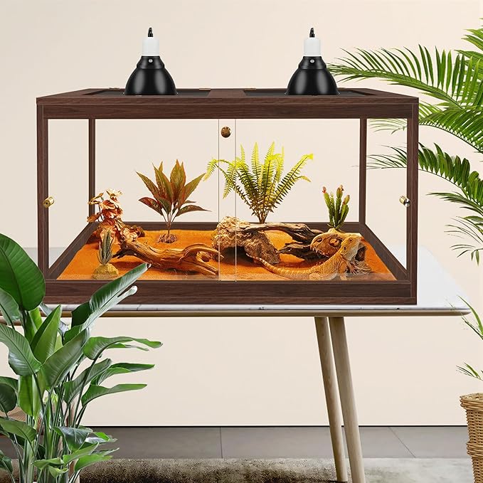 Bearded Dragon Tank,27 Gallon Reptile Tank with Meatl Mesh Roof and Front Sliding Door, Anti-Scratch Lizard Tank,Spacious Reptile Enclosure for Snakes,Lguanas, Chameleons(Walnut)