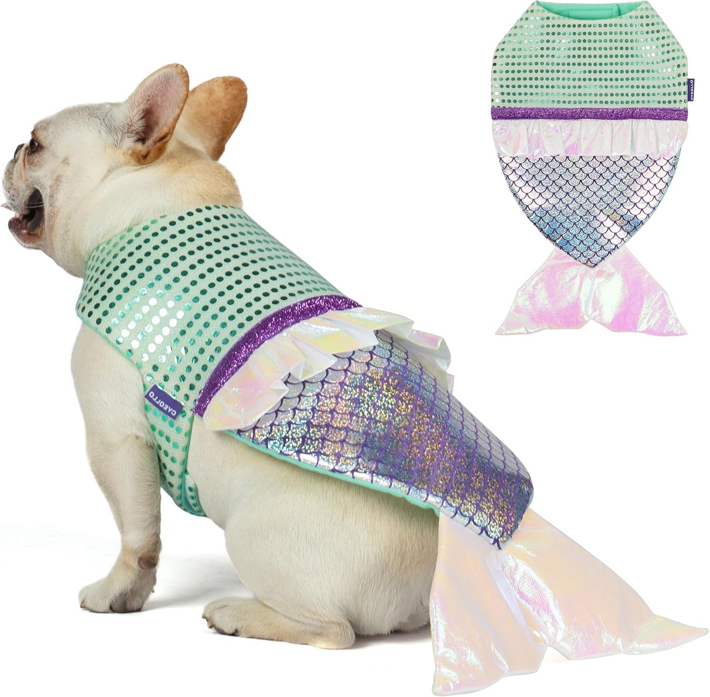 Mermaid Dog Costume Halloween Dog Clothes with Sparkly Sequin Holiday Party Outfits Puppy Pet Costumes for Small Dogs(X-Small to X-Large)