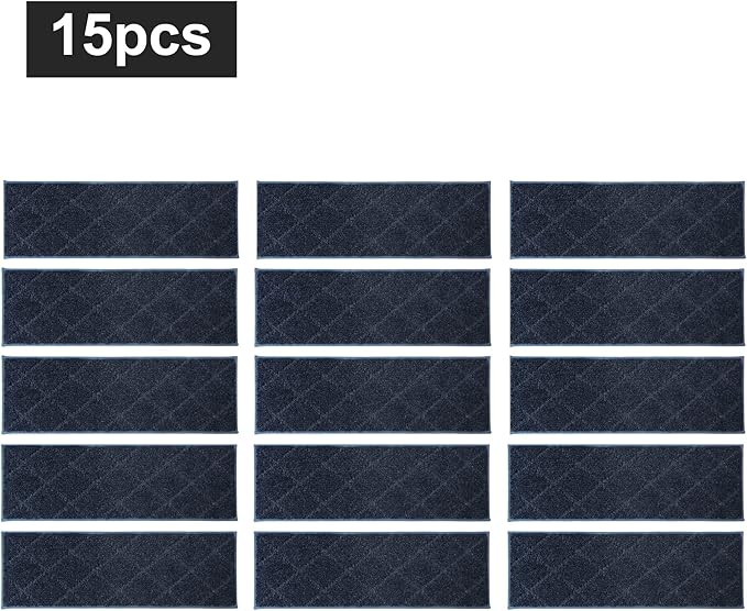 COSY HOMEER Edging Stair Treads Non-Slip Carpet Mat 28inX9in Indoor Stair Runners for Wooden Steps, Edging Stair Rugs for Kids and Dogs, 100% Polyester TPE Backing (15pc, Navy)