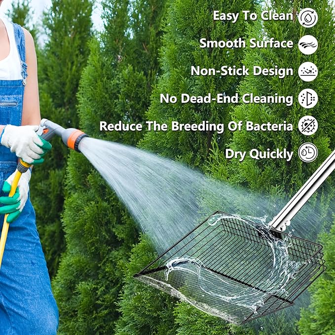 10 Inch Chicken Poop Scooper, Large Metal Chicken Coop Scoop, Chicken Litter Sifting Shovel, Chicken Coop Rake with Retractable Stainless Steel Handle, Chicken Coop Cleaning Tools Accessories