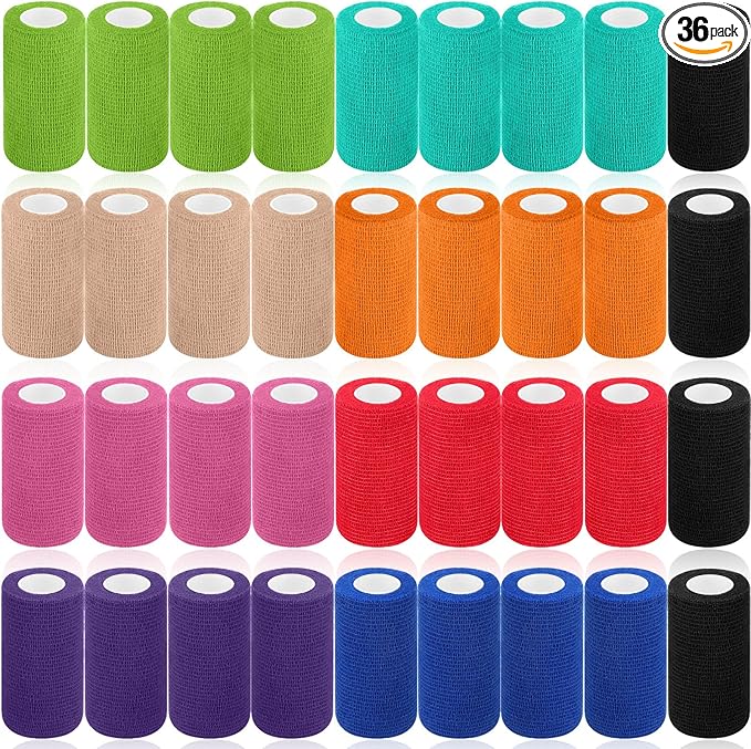 Treela 36 Pcs Self Adherent Bandage 4" X 5 Yard Wrap Breathable Cohesive Bandage Elastic Adhesive Tape for Stretch Athletic Sports Wrist Ankle(Assorted Color)