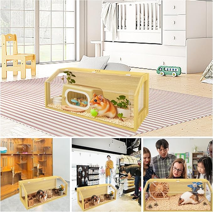 Large Hamster Cage, Chewproof Large Hamster Habitats, Wooden Guinea Pig Cages, Openable Top Roof, Lockable Gerbil Cage, Small Animal Cage for Dwarf, Syrian, 48" L x 20" W x 20" H