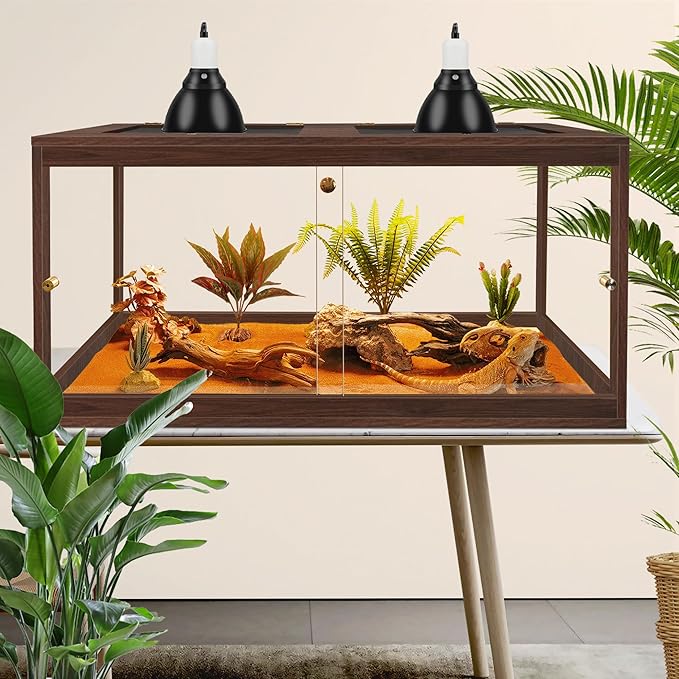 Bearded Dragon Tank,60 Gallon Reptile Tank with Meatl Mesh Roof and Front Sliding Door, Anti-Scratch Lizard Tank,Spacious Reptile Enclosure for Snakes,Lguanas, Chameleons(Walnut)