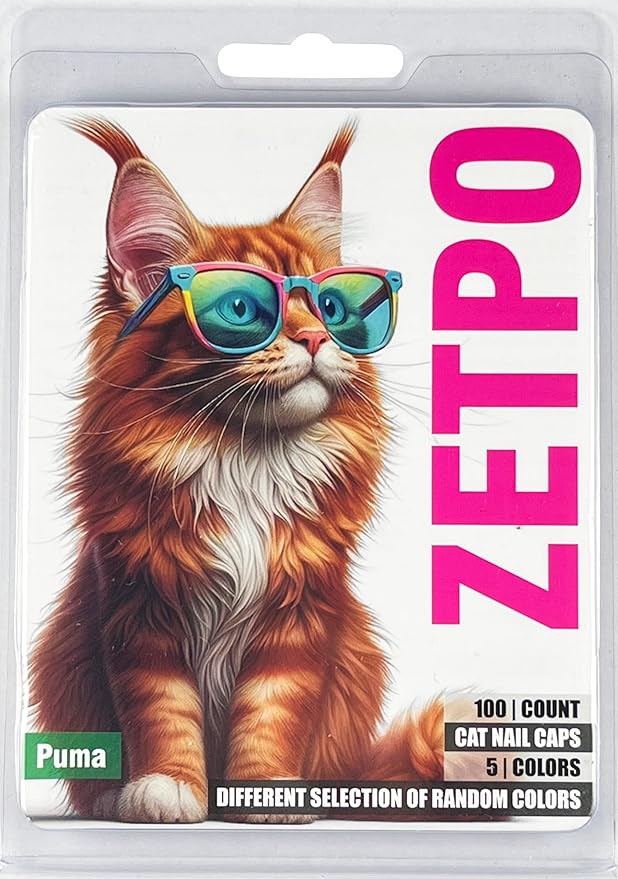 zetpo Cat Nail Caps | Cat Claw Covers | with Adhesives and Applicators (S, 5X Solid Random Colors | 100 pcs)