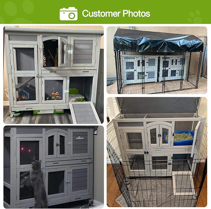 GUTINNEEN Rabbit Hutch Indoor Outdoor Bunny House Guinea Pig Cage on Wheel with Plastic Tray 47inch