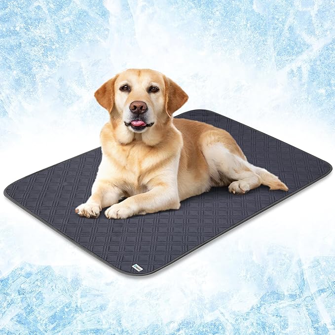 PetAmi Waterproof Cooling Mat for Dog, Premium Pet Cooling Blanket for Bed Crate, Anti Slip Indoor Dog Cool Pad for Sleeping, Q-MAX Large Sofa Couch Cover Mat for Cat, Grey, 40x60