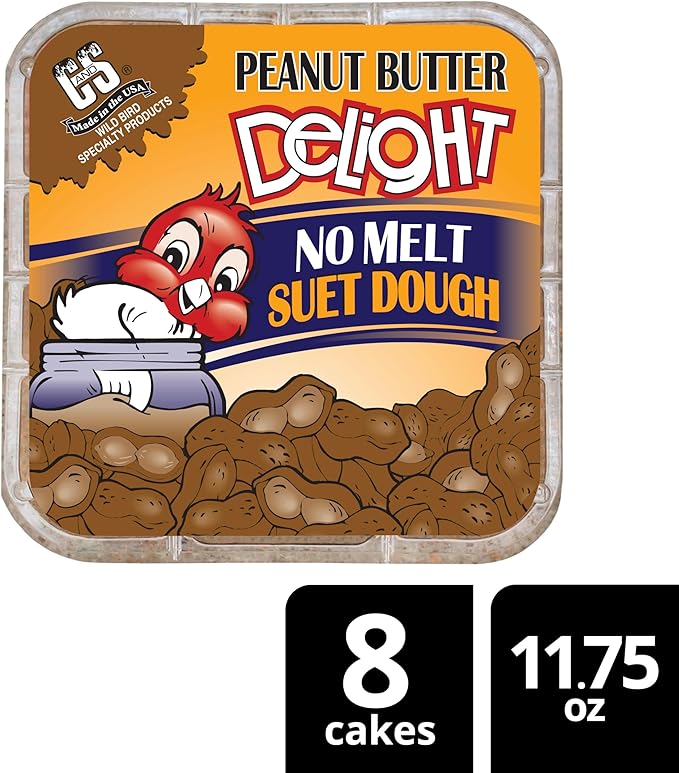 C&S Peanut Butter Delight No Melt Suet Dough, Suet Cakes for Wild Birds, 11.75 Ounces, Pack of 8