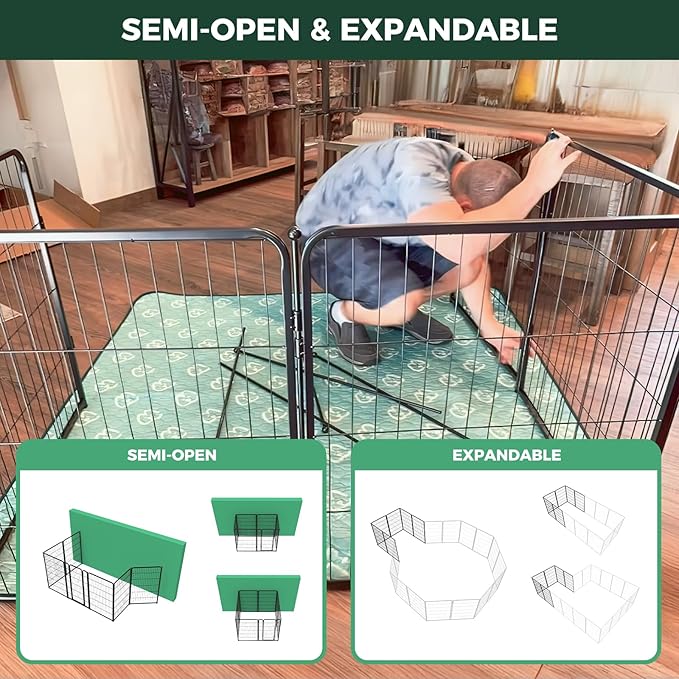 FXW Homeplus Unleashed Indoor Dog Playpen - Stress-Free and Safe Play, Heavy Duty 45 Inch 16 Wire Panels Dog Pen for Large Dogs, Black│Patented