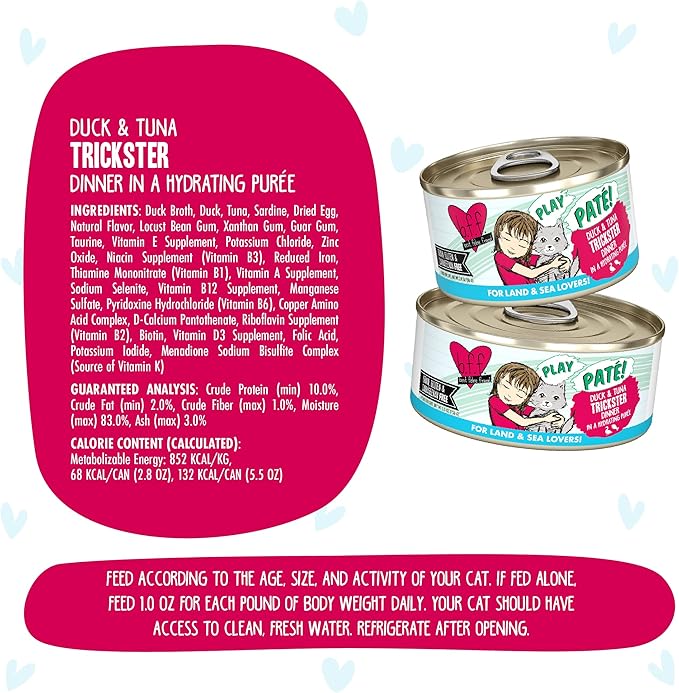Weruva B.F.F. Play - Best Feline Friend Paté Lovers, Aw Yeah!, Duck & Tuna Trickster with Duck & Tuna, 2.8oz Can (Pack of 12)