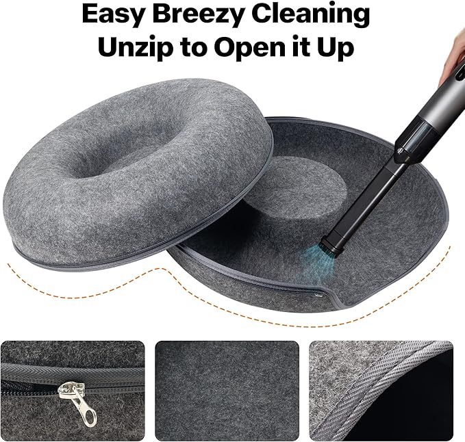 Pawise Peekaboo Cat Cave Donut Tunnel Bed, Cat Tunnel Bed,Bonus Separate Pom-Pom Bell Toy (Not Attached to Cave),Convertible Felt Cats Cave for Indoor Catty(Large)