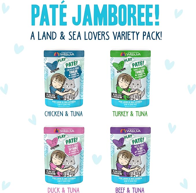 Weruva B.F.F. Play - Best Feline Friend Paté Lovers, Aw Yeah!, Paté Jamboree! Variety Pack, 3oz Pouch (Pack of 12)