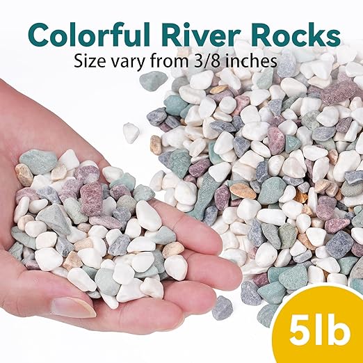 5 lbs Natural Pea Gravel Pebbles for Aquarium, Fish Tank, 3/8 inch Decorative Pebbles for Indoor Plants, Succulent, Bamboo, Vase, Drainage Rocks for Potted Plants, Top Dressing, Mixed Color