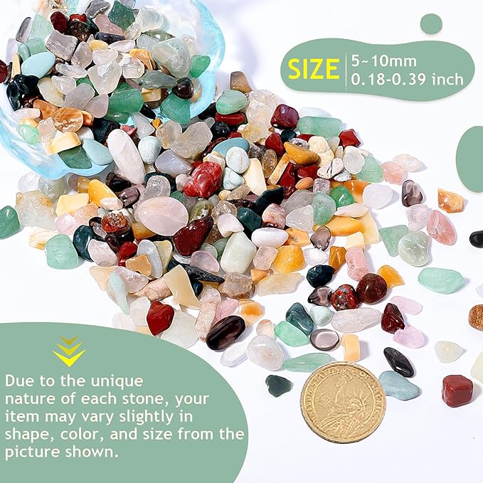 Mixed Crushed Crystal Chips Bulk 2lbs 2400+Pcs Assorted Tumbled Stone Chips Natural Polished Mixed Chakra Aquarium Gravel Rocks for Plants Terrarium Supplies Fish Tank Gravel Pebbles Vase Filler
