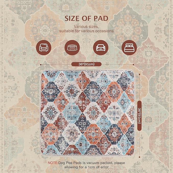 IEUUMLER Washable Pee Pads for Dogs, 2 Pack Reusable Non-Slip Grip, Super Absorbent Waterproof Puppy Pads for Potty Training, Playpen, Crate, Whelping Box EU011 (Orange, 36" x 36")