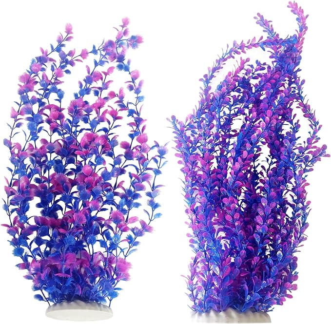 kathson Pack of 2 Extra Large Aquarium Plants,23 Inches Tall Aquarium Plants Plastic Artificial Green Water Plants Bendable Tall Fish Tank Plant Decorations for Freshwater and Saltwater (Purple)