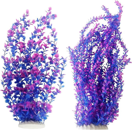 kathson Pack of 2 Extra Large Aquarium Plants,23 Inches Tall Aquarium Plants Plastic Artificial Green Water Plants Bendable Tall Fish Tank Plant Decorations for Freshwater and Saltwater (Purple)
