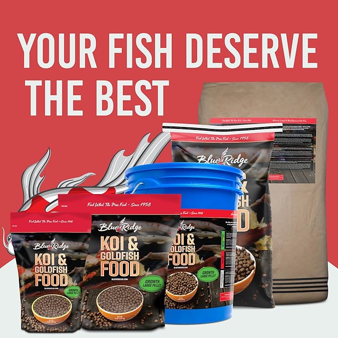 Blue Ridge Koi Fish Food 5lb - Koi Food Large 3/16" Growth Formula, Goldfish Food, Premium Fish Food for Ponds, Ponds Fish Food, Floating Pond Pellets
