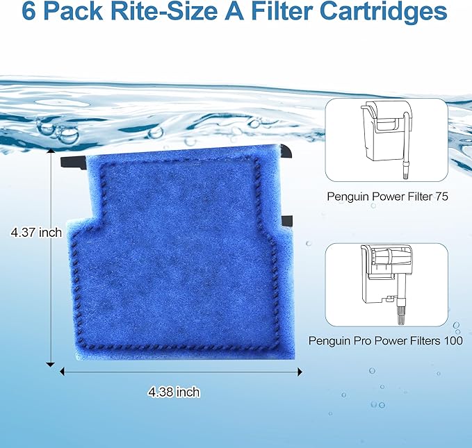 Nebulist 6 Pack Fish Tank Filter Cartridge, Rite-Size A Filter cartridges Compatible with MarineLand Penguin Power Filters 75 & 100, EZ-Change #1 Compatible with Aqua-Tech 5-15 Power Filters