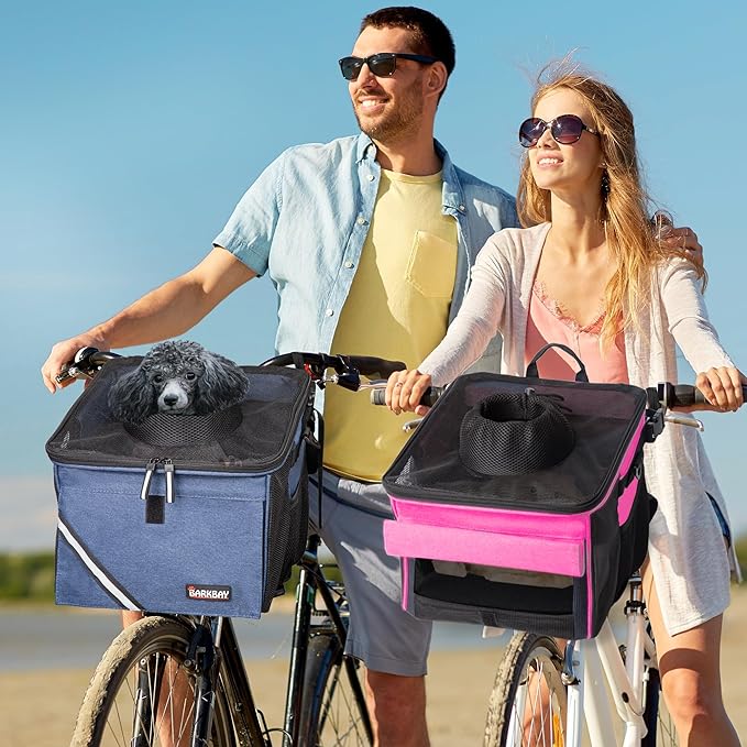 Pet Carrier Bicycle Basket Bag Pet Carrier/Booster Backpack for Dogs and Cats with Big Side Pockets,Comfy & Padded Shoulder Strap,Travel with Your Pet Safety(Pink Carnation)