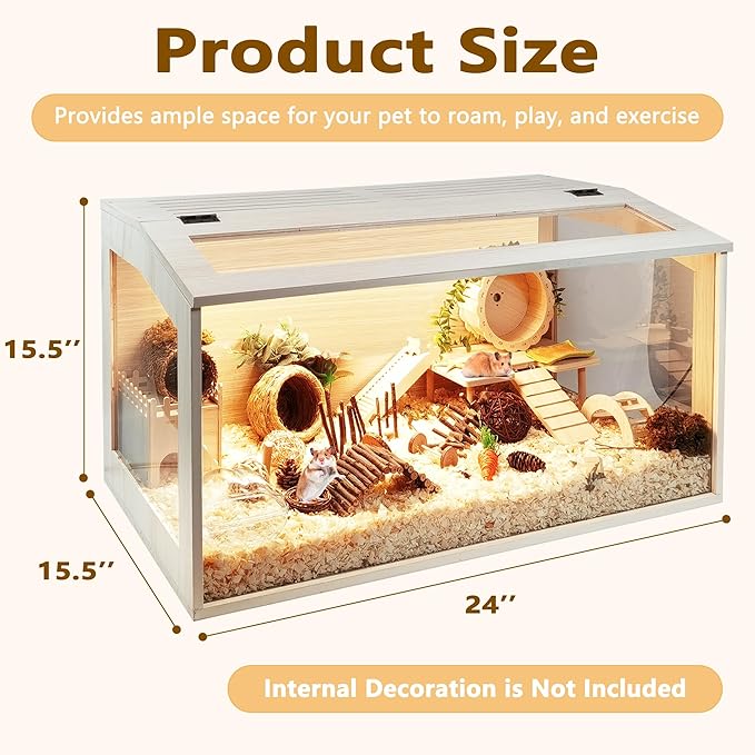 Hamster Cage Chew Proof, Mice and Rat Habitat Openable Top with Acrylic Sheets, Hamster Habitat Solid Built (24”L x 16" W x 16" H)