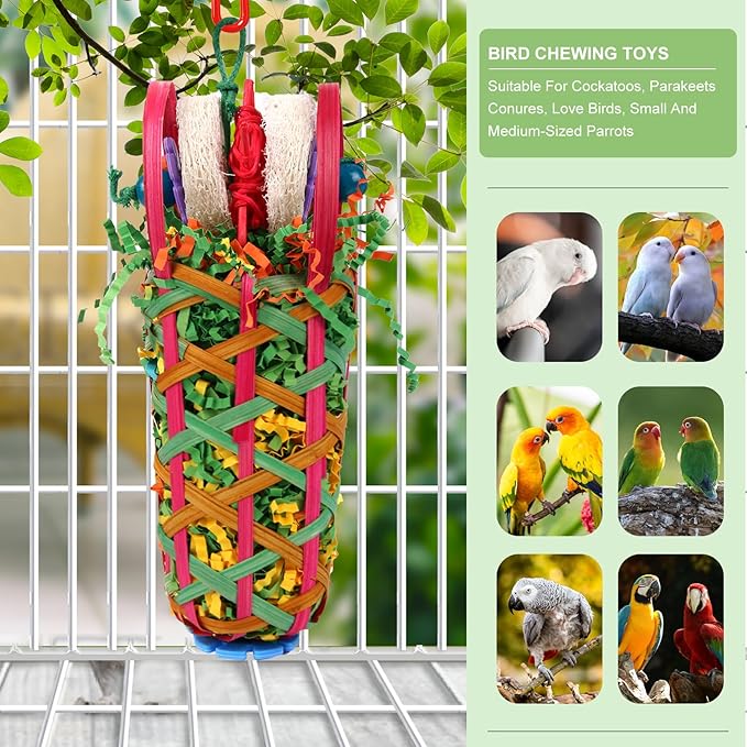 Kyouki Parrot Toy,2 PCS Bird Toy - Suitable for Cockatoos, Parakeets, Conures, Love Birds, Small and Medium-Sized Parrots for Tearing and Foraging Bird Cage Toysr(Multicolor Basket)