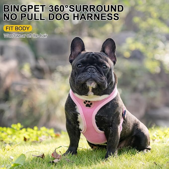 BINGPET No Pull Dog Harness,Soft Mesh Breathable All Weather Vest Harness,Safety Protection Design Durable Adjustable Step-in Easy Walk Dog Harness for Small Medium Large Dogs(LightPink,XL)