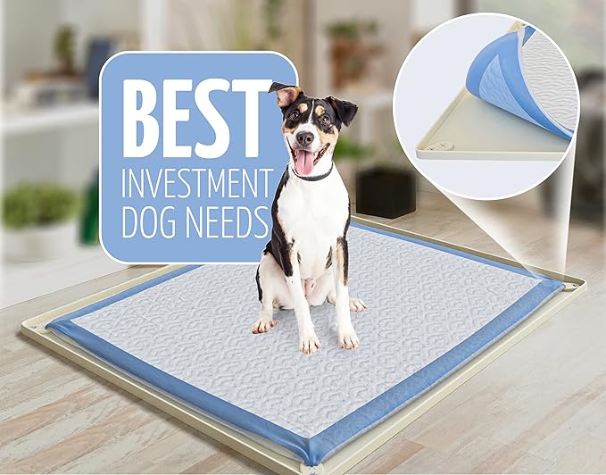 TidyFriend Dog Pee Pad Holder Tray Fits for 30” x 23” Pee Pads with Corner Lock Holes, Raised Edges, Non-Spill, Easy to Clean Silicone Dog Potty Tray Holder, For Indoor Floor Protection (Beige)