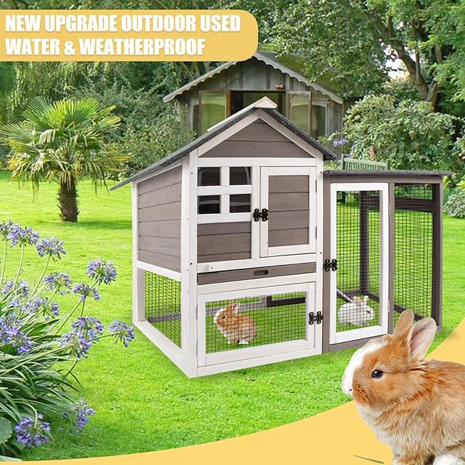 Rabbit Hutch Indoor Bunny Hutch Outdoor Wooden Rabbit Cages Indoor Rabbit Hutch with Pull Out Tray Large Rabbit Hutch Bunny Hutch Waterproof Asphalt Roof Guinea Pig Cages Pet House