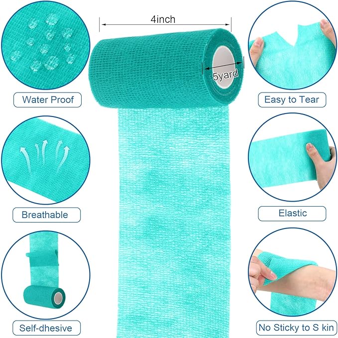 Treela 36 Pcs Self Adherent Bandage 4" X 5 Yard Wrap Breathable Cohesive Bandage Elastic Adhesive Tape for Stretch Athletic Sports Wrist Ankle(Refreshing Color)