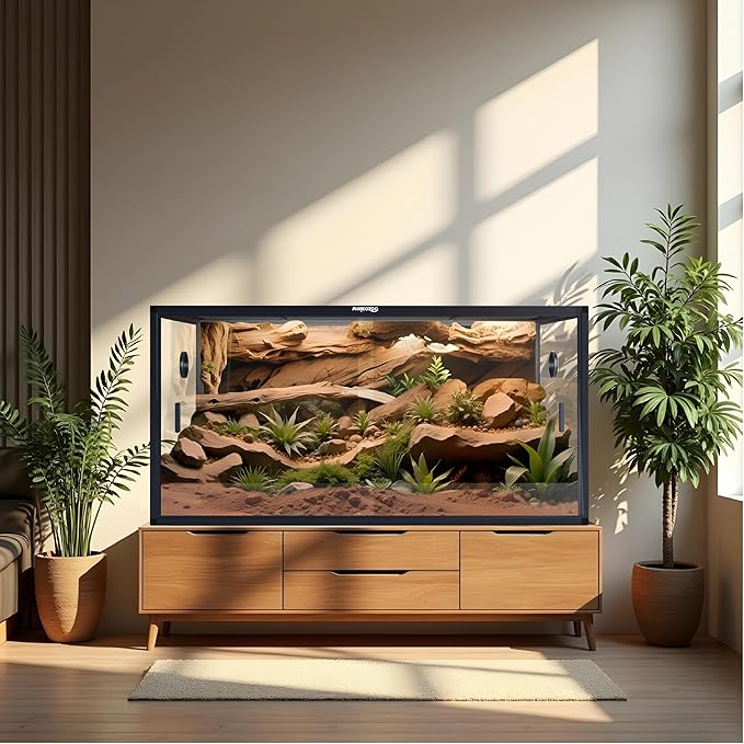 120 Gallon Bearded Dragon Tank,48" x 24" x 24" Reptile Tank with Sliding Door Top Screen Ventilation, Front Opening Reptile Enclosure for Easy Maintenance