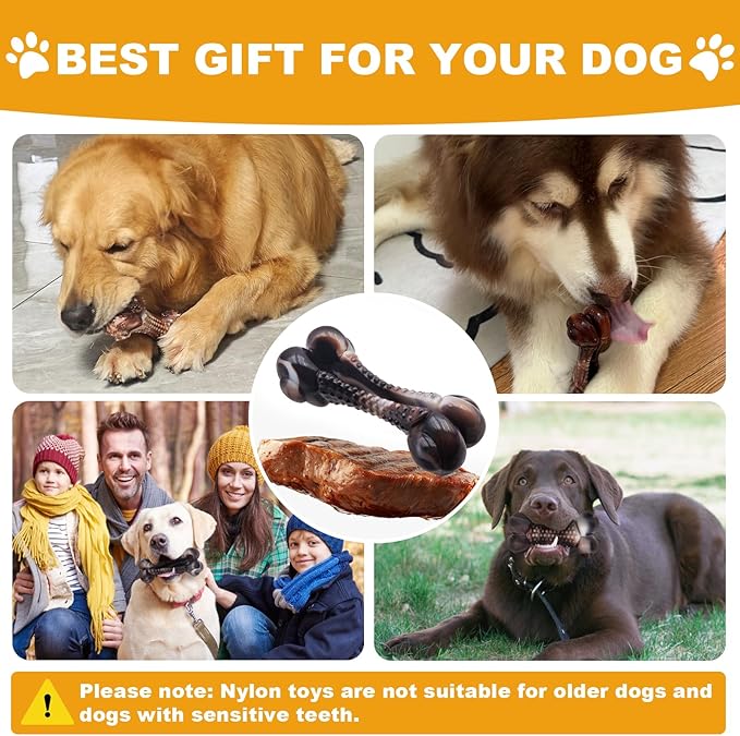 Dog Chew Toys for Aggressive Chewers, Tough Chew Toys for Dogs Large Small Medium, Indestructible Dog Bone Toy For Chewer, Durable Nylon for Puppy Dogs Teething Toy to Keep Them Busy,Beef Flavor Gift
