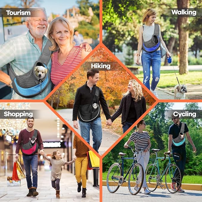 YUDODO Pet Sling Carrier for Small Dogs & Cats – Hands-Free Puppy Carrier with Safety Hook, Large Zipper Pocket, Soft Breathable Mesh, Adjustable Strap & Reflective Strip (Gray 1.0 S)