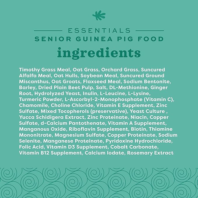 Oxbow Essentials Guinea Pig Food, Senior, Made Alfalfa for Guinea Pig, Pet Food Pellets with Vitamin C, Small Animal Pet Products, Made in USA, High Fiber, 8 lb. Bag