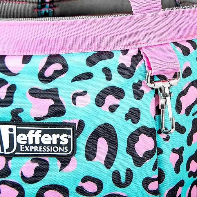 Jeffers Expression Grooming Tote Caddy, Party Cheetah - Durable Ripstop Organizer with Pockets for Horse Grooming Tools - Easy Carry Nylon Straps, Compact Storage for Stable, Travel & Equine Supplies