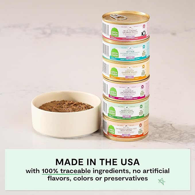 Open Farm Canned Kitten Food, Paté for Complete & Balanced Nutrition, Grain-Free and Legume-Free Wet Kitten Food, Chicken & Salmon Recipe, 5.3oz Cans (Case of 12)