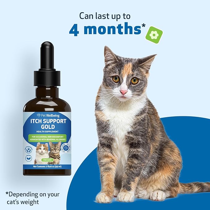 Pet Wellbeing Itch Support Gold for Cats - Occasional Itching, Scratching, and Hot Spots, Environmental and Seasonal Allergies, Dong Quai - Veterinarian-Formulated Herbal Supplement 2 oz (59 ml)