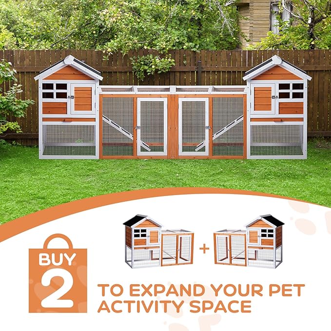 Outvita Rabbit Hutch, Small Wood Chicken Coop, 48" Guinea Pig Cage w/Pull-Out Tray, Waterproof Asphalt Roof, Chicken Run, Interactive Door for Small Animal Pen Outdoor