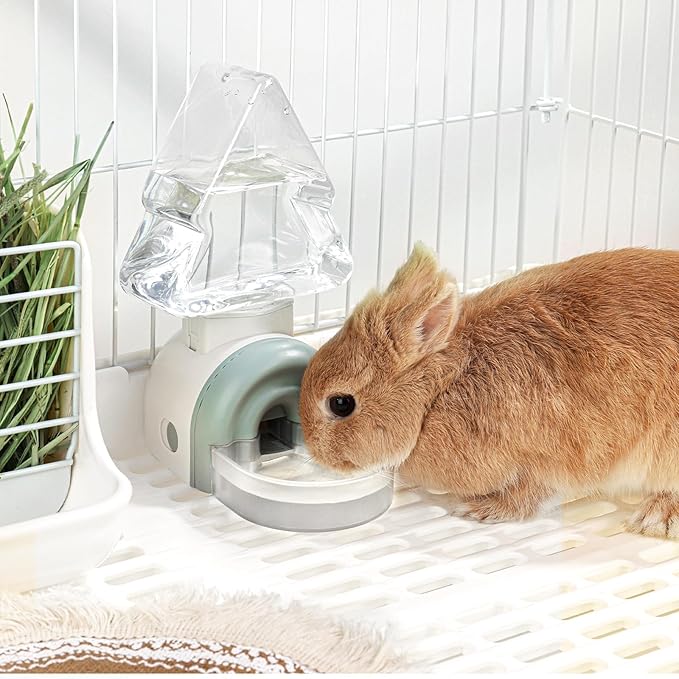 mini&moe Rabbit Water Bottle - 17.6oz Automatic Guinea Pig Water Bottle No Drip Gravity Silent Hanging Bunny Water Dispenser with Floating Bowl for Hamster, Gerbils, Ferret, Chinchilla