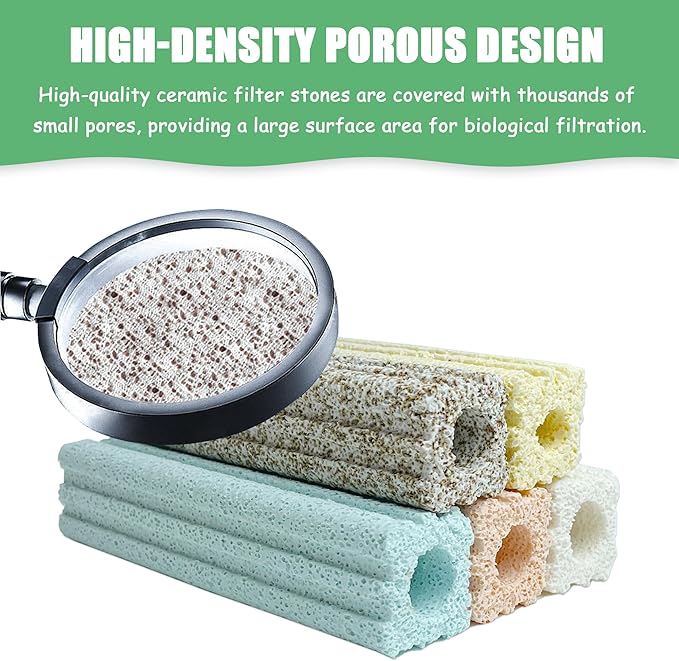 SHIGATSU Bio Aquarium Filter Media, 6.1”Long Ceramic Filter Bio Media for Saltwater and Freshwater Pond Fish Tank(30 pcs)