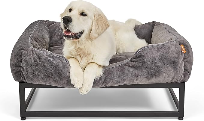 FUZI Luxury Aesthetic Dog Bed for Small Dogs with Washable Cover, Pet Couch, Pet Bed with Sides, Non-Slip Bottom, Soft & Durable Calming Dog Bed, Faux Rabbit Fur Cover, Small 25.1x16.75x9.5 Dark Grey