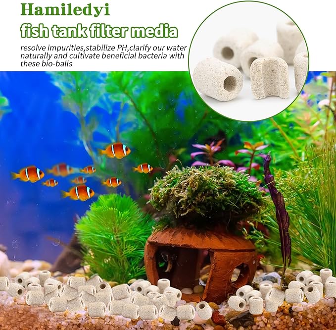 Hamiledyi 4 LB Aquarium Filter Media Bio Balls Ceramic Rings Media with Mesh Bag for Fish Tank and Pond Canister Biological Biofilter Filter (White)