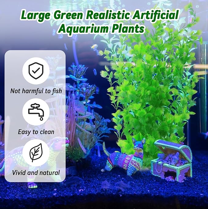 kathson 2PCS Extra Large Artificial Aquarium Plants,23 Inches Tall Fish Tank Decorations Plant Plastic Seaweed Decor Bendable Underwater Fish Tank Accessories Large Plants (Green)