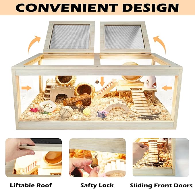 Hamster Habitat Chewproof, Mice and Rat Habitat with Transparent Sides, Hamster Cage with Openable Mesh Top, Solid Built with Lock Design (48" L x 20" W x 20" H)