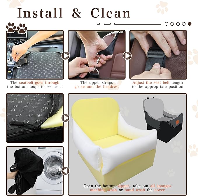 Dog Booster Car Seat with 7 Inches of Interior Height,Elevated Pet Car Seat for Small/Medium Sized Dogs,Puppy Portable Car Seat,Washable Removable Cover Travel Safety Car Seat,Easy to Use(H-Grey)