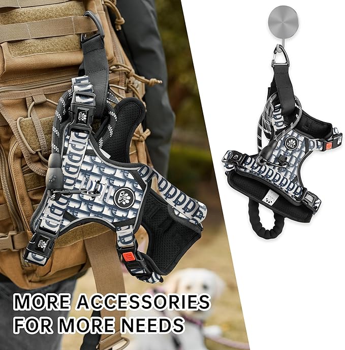 NESTROAD No Pull Dog Harness,Adjustable Oxford Dog Vest Harness with Leash,Reflective No-Choke Pet Harness with Easy Control Soft Handle for Medium Dogs(Medium,Vintage Blue)