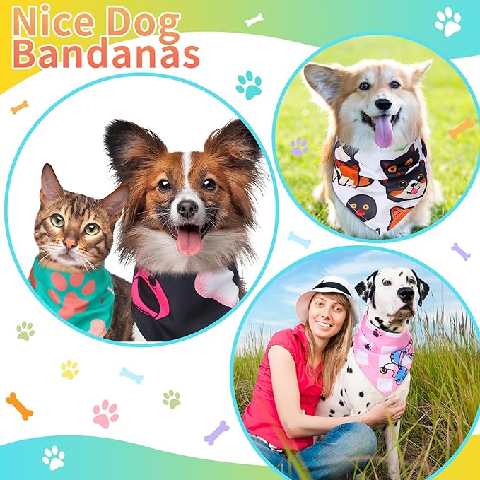 150 Pcs Dog Bandanas Bulk Pet Bibs Colorful Triangle Scarf Pet Bandanas for Medium Large Dogs Spring Summer Birthday Costume Decoration (Paw)