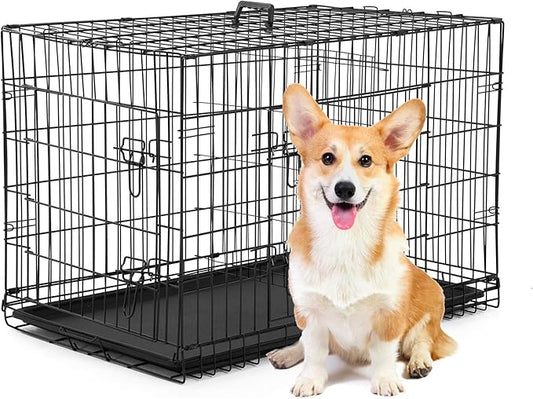 BestPet | Dog Crate | 30" | Black | Foldable Metal Kennel with Double Doors, Secure Slide-Bolt Latches, Leakproof Tray | Portable Dog Cage for Small Breeds | for Travel, Indoor & Outdoor Use