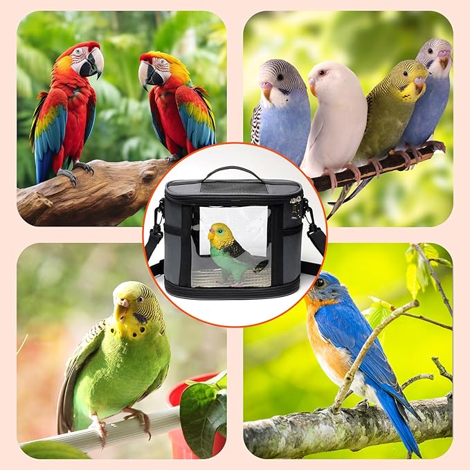 Bird Travel Carrierm, Small Bird Travel Backpack Carrier Cage with Tray and Breathable Clear Window, for Parakeet Cockatiel Budgies, for Camping Hiking (Beige)