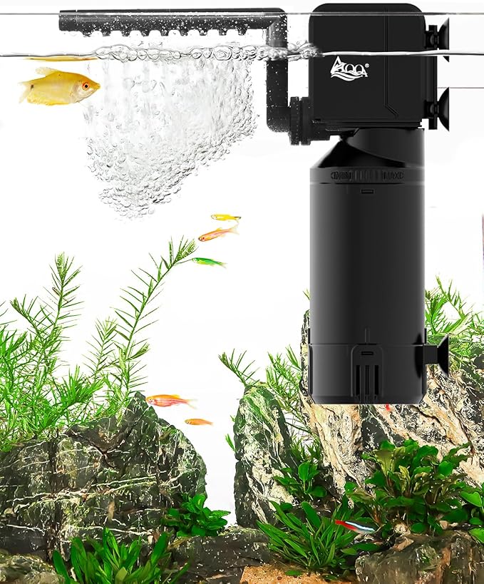 AQQA Dual-Use Aquarium Filter,Fish Tank Filter + Small Water Pump,Filtration,Wave-Making,Dissolved Oxygen,Water Circulation,Water Changes,Fountains Multifunctional Pump,Saltwater Freshwater (18W)