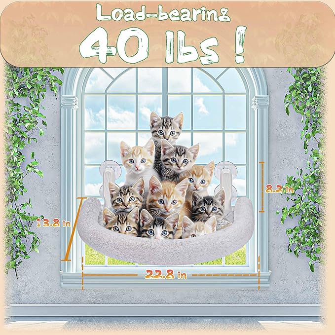 Cat Window Perch & Hammock - Exquisite Soft Wool Fleece, Safe & Comfortable Design with 4 Strong Suction Cups - Ideal for Large Cats (High-Grade Gray, Extra Large)